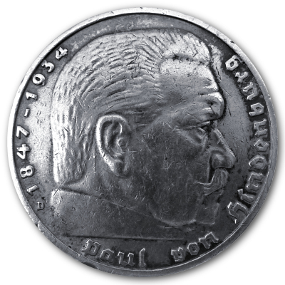 Deutschland 5 Reichsmark RM 1936 12,50g Silber Hindenburg ohne Hakenkreuz D Vorderseite