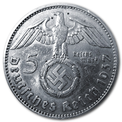 Deutschland 5 Reichsmark RM 1937 12,50g Silber Hindenburg mit Hakenkreuz A Rückseite
