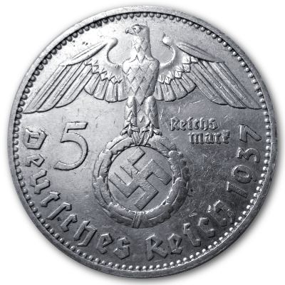 Deutschland 5 Reichsmark RM 1937 12,50g Silber Hindenburg mit Hakenkreuz D Rückseite
