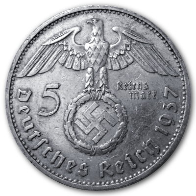 Deutschland 5 Reichsmark RM 1937 12,50g Silber Hindenburg mit Hakenkreuz E Rückseite