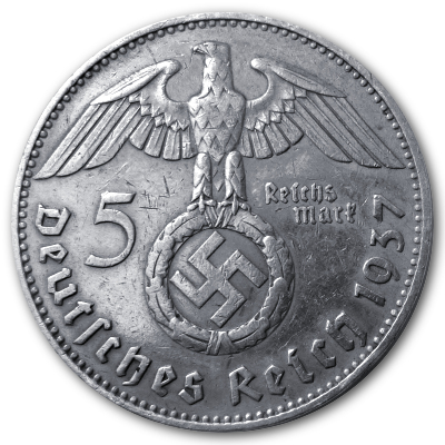 Deutschland 5 Reichsmark RM 1937 12,50g Silber Hindenburg mit Hakenkreuz J Rückseite