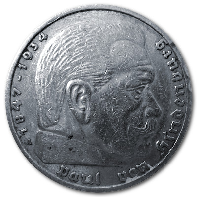 Deutschland 5 Reichsmark RM 1937 12,50g Silber Hindenburg mit Hakenkreuz A Vorderseite