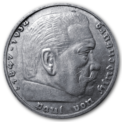 Deutschland 5 Reichsmark RM 1937 12,50g Silber Hindenburg mit Hakenkreuz D Vorderseite