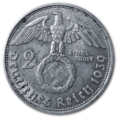 Deutschland 5 Reichsmark RM 1939 12,50g Silber Hindenburg mit Hakenkreuz D Rückseite