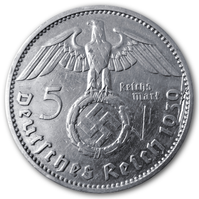 Deutschland 5 Reichsmark RM 1939 12,50g Silber Hindenburg mit Hakenkreuz J Rückseite