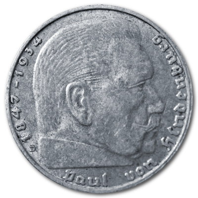 Deutschland 5 Reichsmark RM 1939 12,50g Silber Hindenburg mit Hakenkreuz D Vorderseite