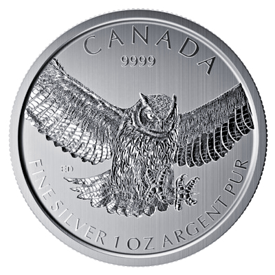 Kanada 1 Oz Silber Birds of Prey 2015 1 Oz Silber Eule Vorderseite
