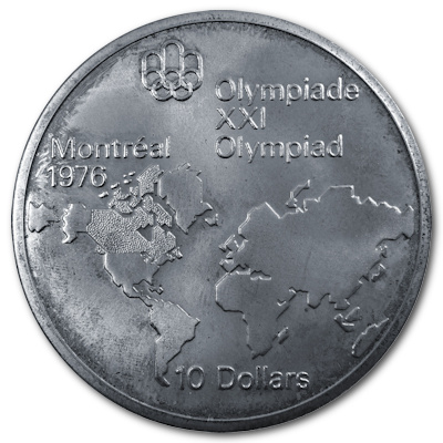 Kanada 10 Dollar Olympiade Montreal 1973 44,96g Silber Weltkarte Vorderseite