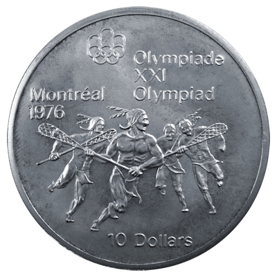 Kanada 10 Dollar Olympiade Montreal 1974 44,96g Silber Lacrosse Vorderseite