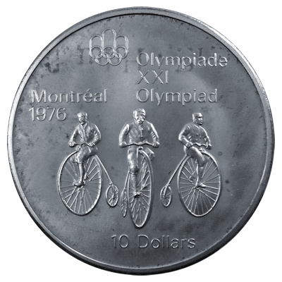 Kanada 10 Dollar Olympiade Montreal 1974 44,96g Silber Radfahren Vorderseite