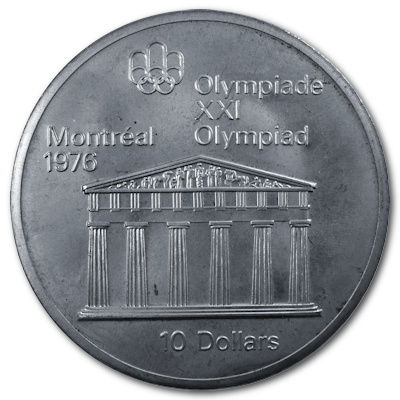 Kanada 10 Dollar Olympiade Montreal 1974 44,96g Silber Tempel von Zeus Vorderseite