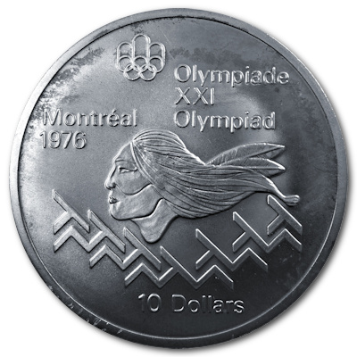 Kanada 10 Dollar Olympiade Montreal 1975 44,96g Silber Hürdenlauf Männer Vorderseite