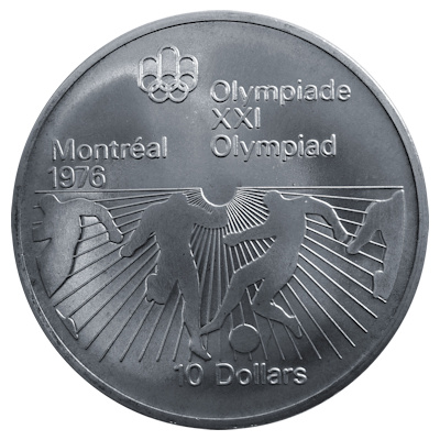 Kanada 10 Dollar Olympiade Montreal 1976 44,96g Silber Fussball Vorderseite