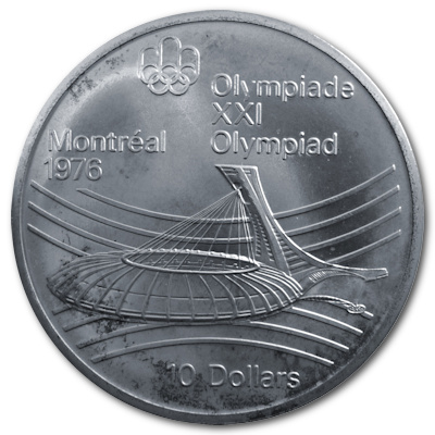 Kanada 10 Dollar Olympiade Montreal 1976 44,96g Silber Olympisches Velodrom Vorderseite