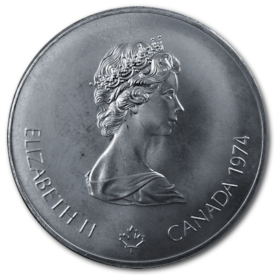 Kanada 5 Dollar Olympiade Montreal 1974 22,48g Silber Athlet mit Fackel Rückseite