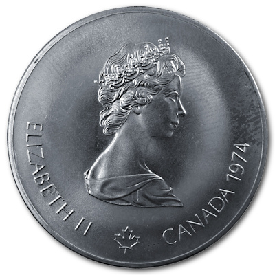 Kanada 5 Dollar Olympiade Montreal 1974 22,48g Silber Olympische Ringe Rückseite
