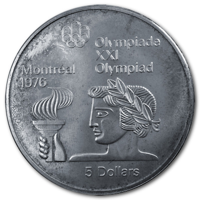 Kanada 5 Dollar Olympiade Montreal 1974 22,48g Silber Athlet mit Fackel Vorderseite