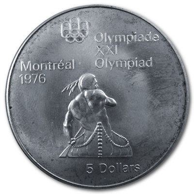Kanada 5 Dollar Olympiade Montreal 1974 22,48g Silber Kanusport Vorderseite