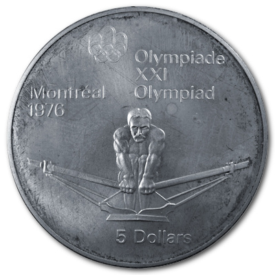 Kanada 5 Dollar Olympiade Montreal 1974 22,48g Silber Rudern Vorderseite