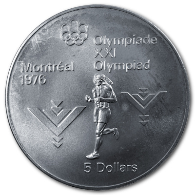 Kanada 5 Dollar Olympiade Montreal 1975 22,48g Silber Marathon Vorderseite