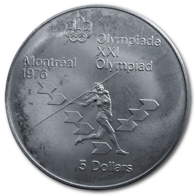 Kanada 5 Dollar Olympiade Montreal 1975 22,48g Silber Speerwerfen Frauen Vorderseite