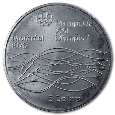 Kanada 5 Dollar Olympiade Montreal 1975 22,48g Silber Tauchen Vorderseite