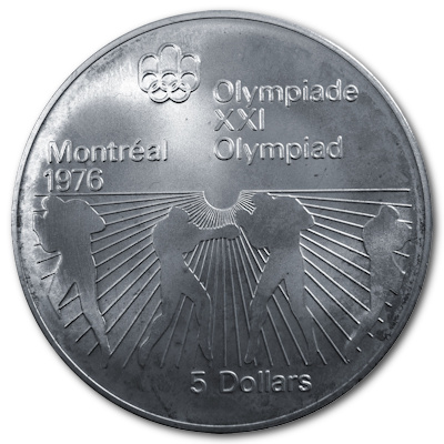 Kanada 5 Dollar Olympiade Montreal 1976 22,48g Silber Boxen Vorderseite