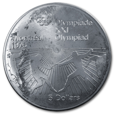Kanada 5 Dollar Olympiade Montreal 1976 22,48g Silber Fechten Vorderseite