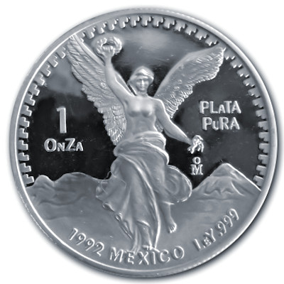 Mexiko Libertad Silbermünzen 1992 1 Oz Silber Vorderseite Polierte Platte