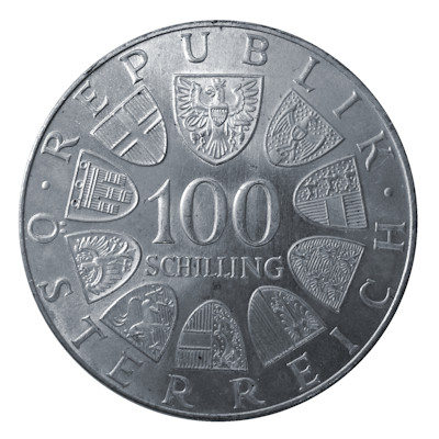 Österreich 100 Schilling 1974 15,36g Silber Winterolympiade Innsbruck Rückseite