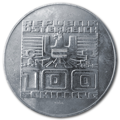 Österreich 100 Schilling 1975 15,36g Silber 20 Jahre Staatsvertrag Rückseite