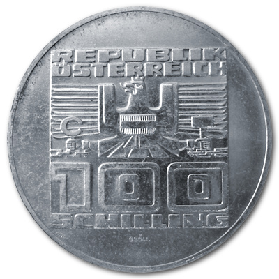 Österreich 100 Schilling 1975 15,36g Silber 50 Jahre Schilling Rückseite