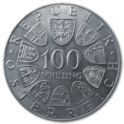 Österreich 100 Schilling 1975 15,36g Silber Johann Strauss Rückseite