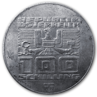 Österreich 100 Schilling 1975 15,36g Silber Winterolympiade Innsbruck 3. Ausgabe Prägestätte Wien Rückseite