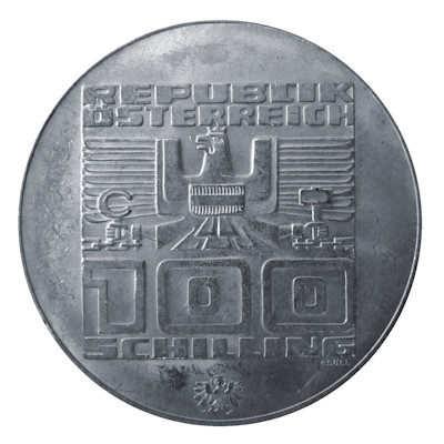 Österreich 100 Schilling 1976 15,36g Silber Winterolympiade Innsbruck 4. Ausgabe Prägestätte Hall Rückseite