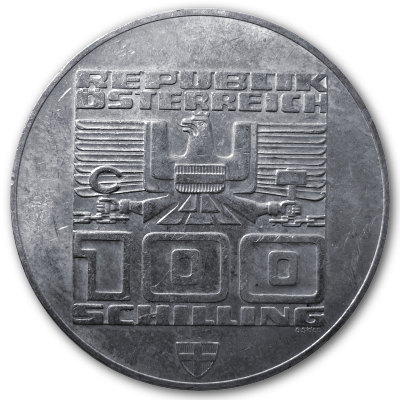 Österreich 100 Schilling 1976 15,36g Silber Winterolympiade Innsbruck 4. Ausgabe Prägestätte Wien Rückseite