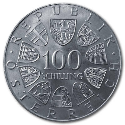 Österreich 100 Schilling 1977 15,36g Silber Stift Kremsmünster Rückseite