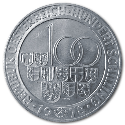 Österreich 100 Schilling 1978 15,36g Silber Arlberg-Strassentunnel Rückseite