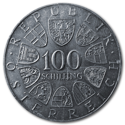 Österreich 100 Schilling 1979 15,36g Silber Internationales Zentrum Wien Rückseite