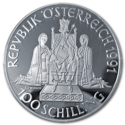 Österreich 100 Schilling 1991 18,00g Silber 700 Todestag König Rudolf I von Habsburg Rückseite