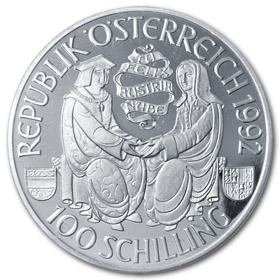 Österreich 100 Schilling 1992 18,00g Silber Kaiser Maximilian I Rückseite