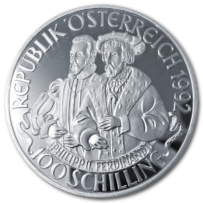 Österreich 100 Schilling 1992 18,00g Silber Karl V Rückseite