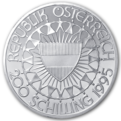 Österreich 200 Schilling 1995 31,11g Silber 100 Jahre Olympische Bewegung Österreich Kunstturnerin Rückseite