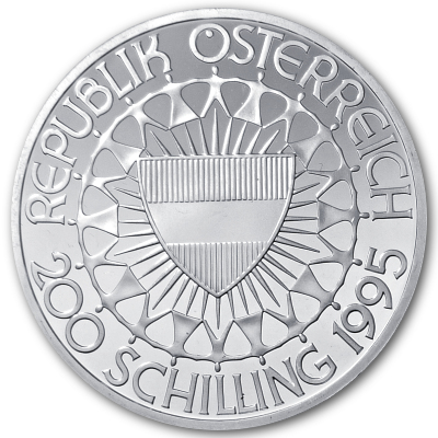 Österreich 200 Schilling 1995 31,11g Silber 100 Jahre Olympische Bewegung Österreich Slalom Rückseite