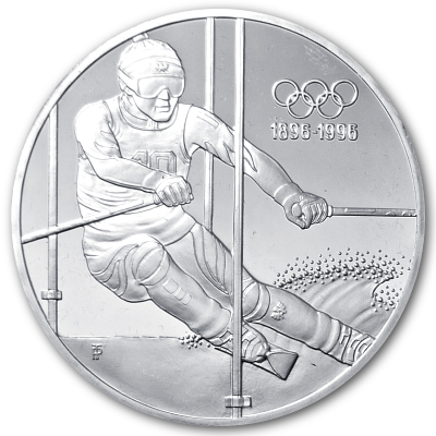 Österreich 200 Schilling 1995 31,11g Silber 100 Jahre Olympische Bewegung Österreich Slalom Vorderseite