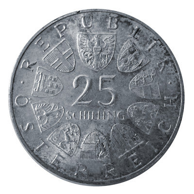 Österreich 25 Schilling 1965 10,40g Silber 150 Jahre Technische Hochschule Wien Rückseite