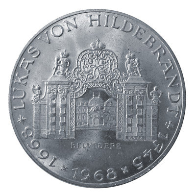 Österreich 25 Schilling 1968 10,40g Silber Lukas von Hildebrandt Vorderseite