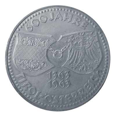 Österreich 50 Schilling 1963 18,00g Silber 600 Jahre Tirol Vorderseite