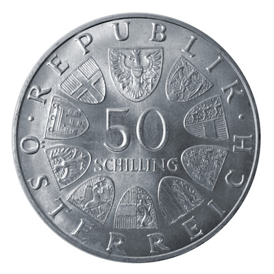 Österreich 50 Schilling 1970 18,00g Silber Universität Innsbruck Rückseite