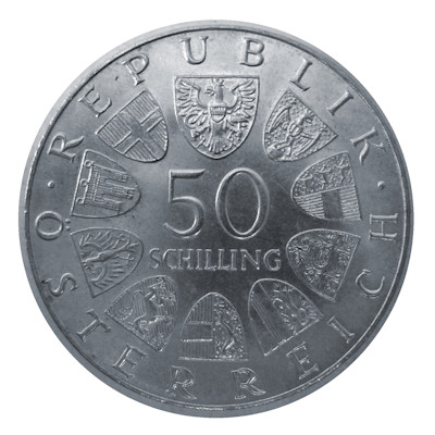 Österreich 50 Schilling 1973 18,00g Silber Bummerlhaus in Steyr Rückseite